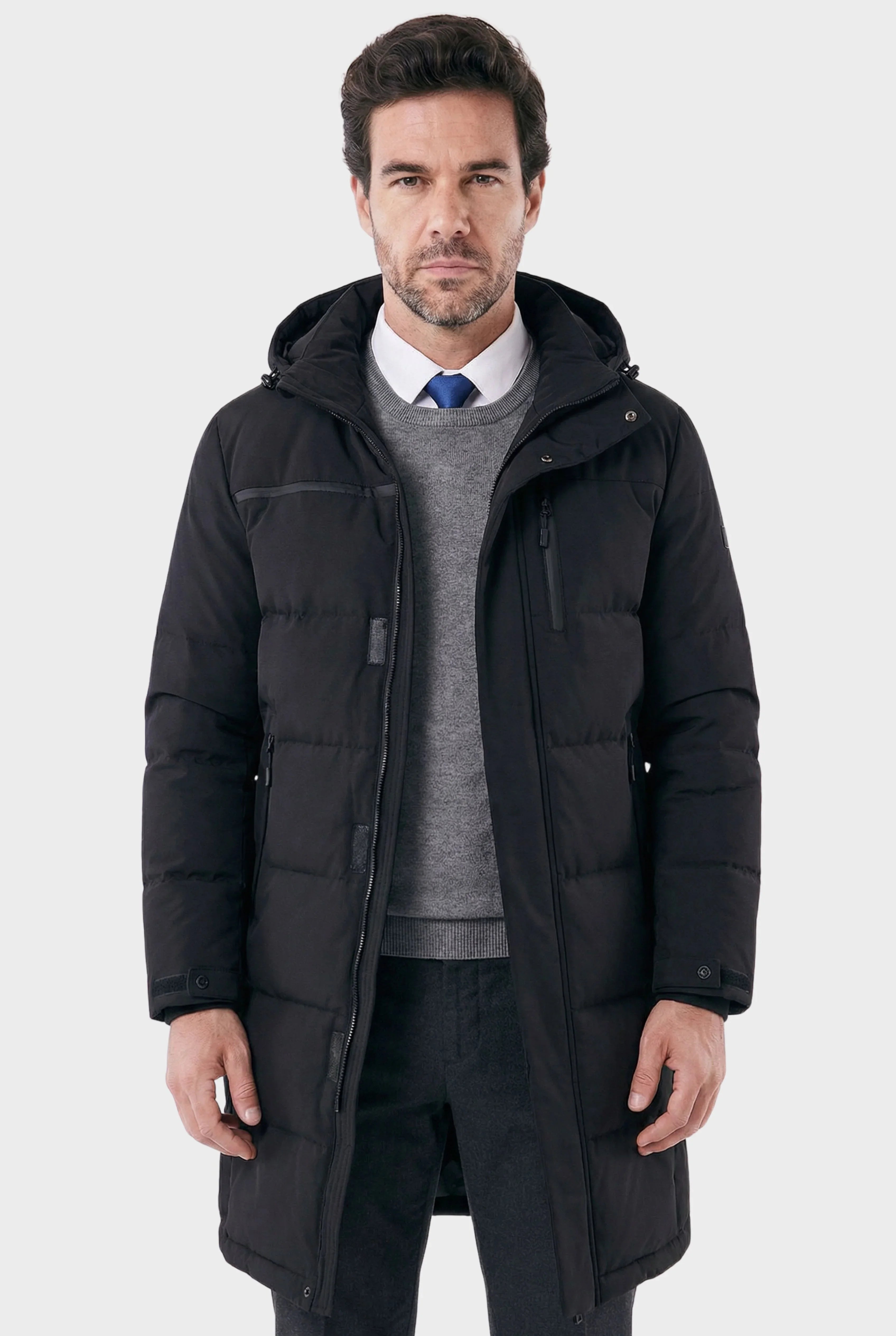 Sobretudo Masculino Puffer Médio com Capuz Jersey