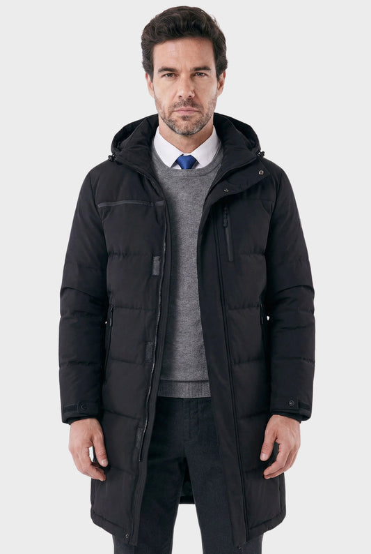 Sobretudo Masculino Puffer Médio com Capuz Jersey