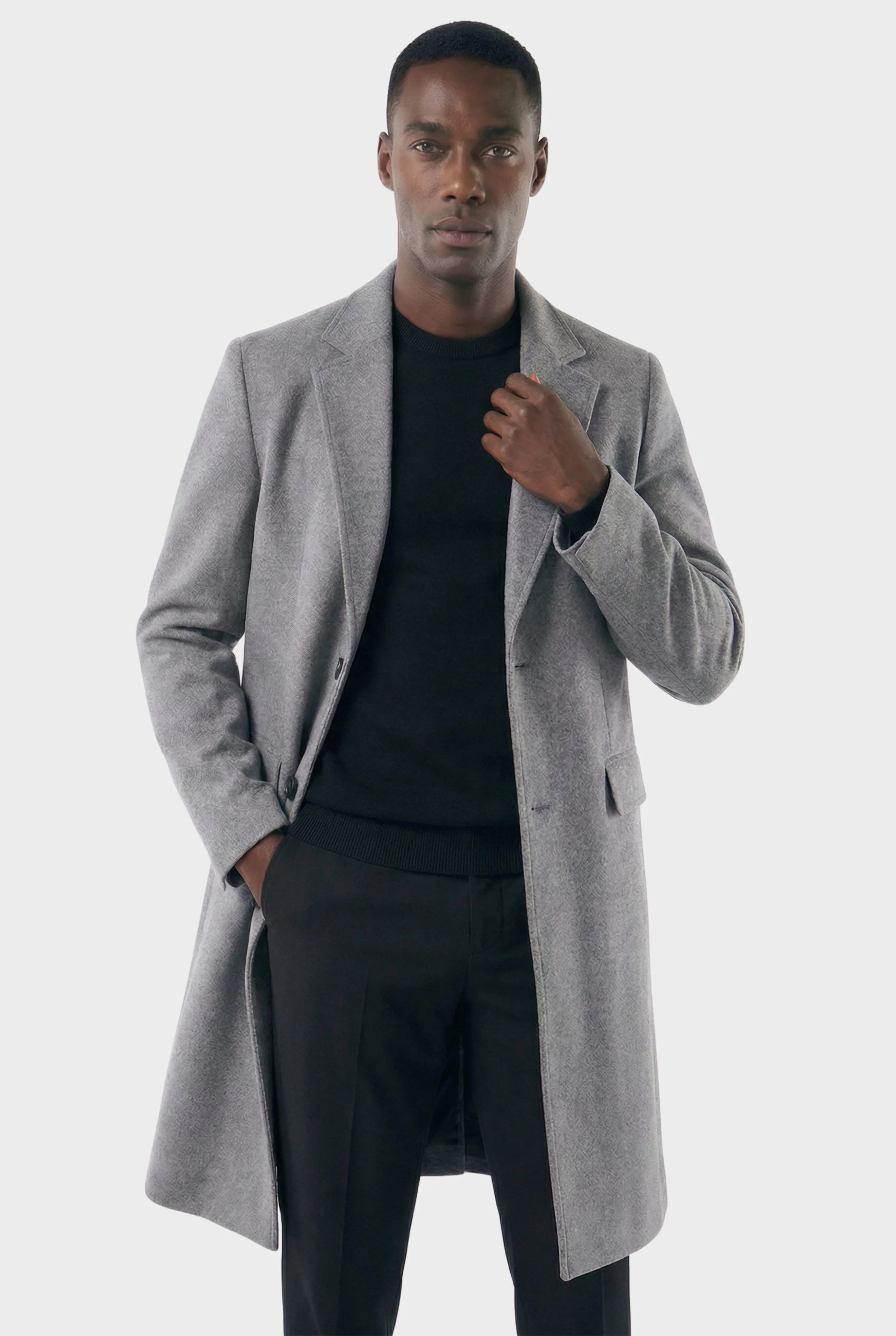 Sobretudo Masculino Social Longo com Lapela Notched