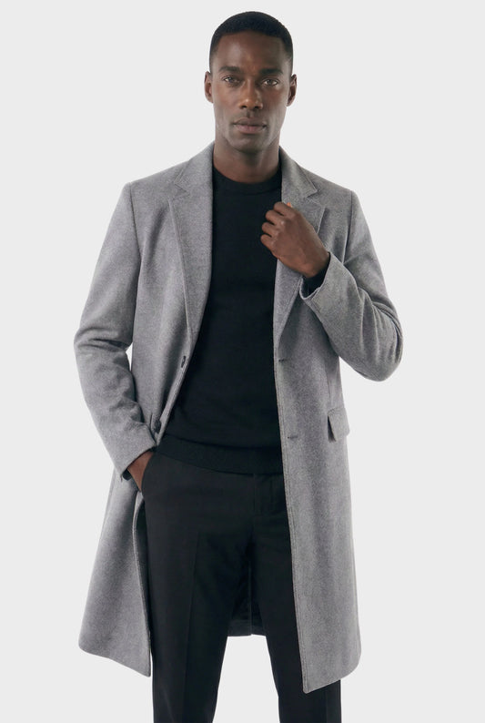 Sobretudo Masculino Social Longo com Lapela Notched
