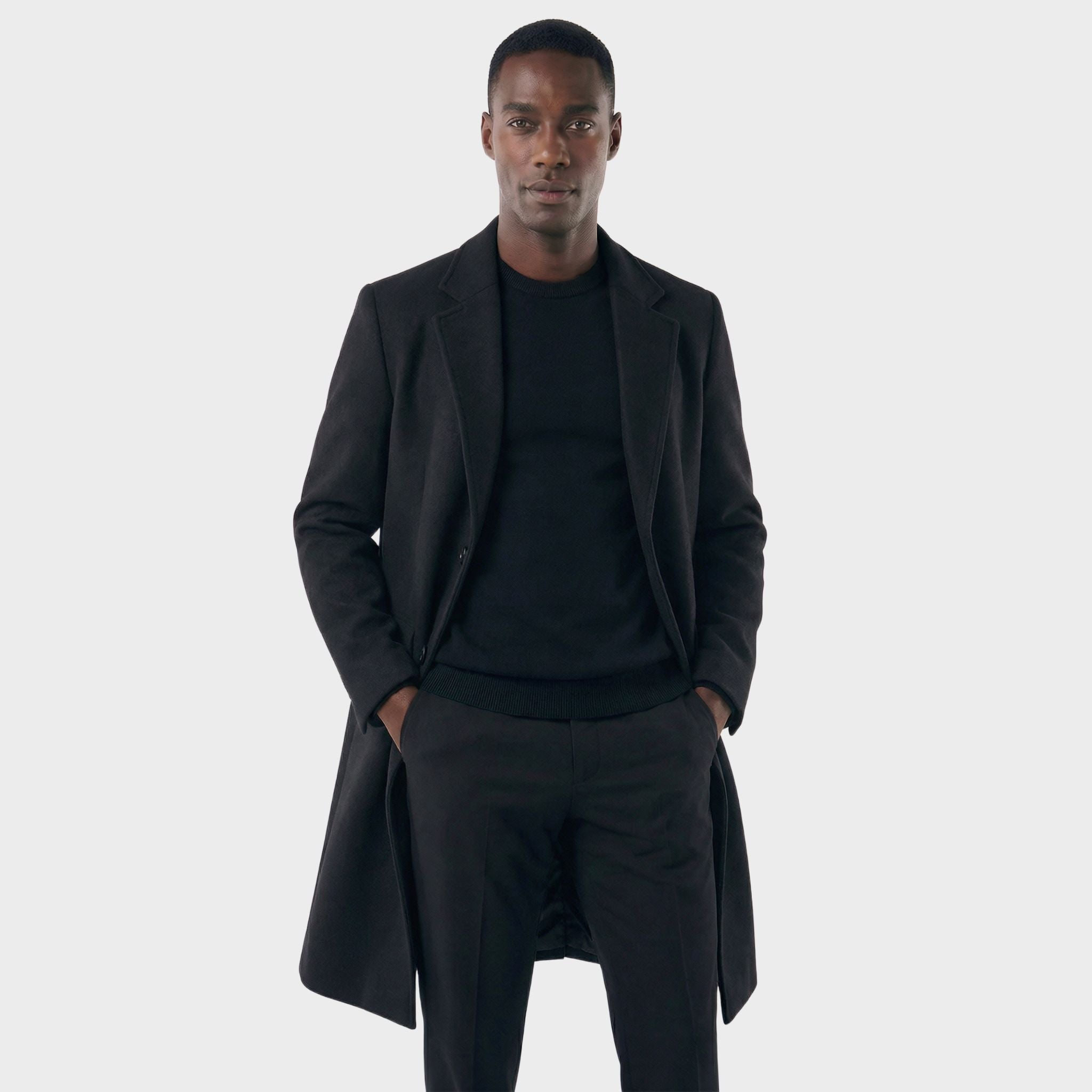 Sobretudo Masculino Social Longo com Lapela Notched