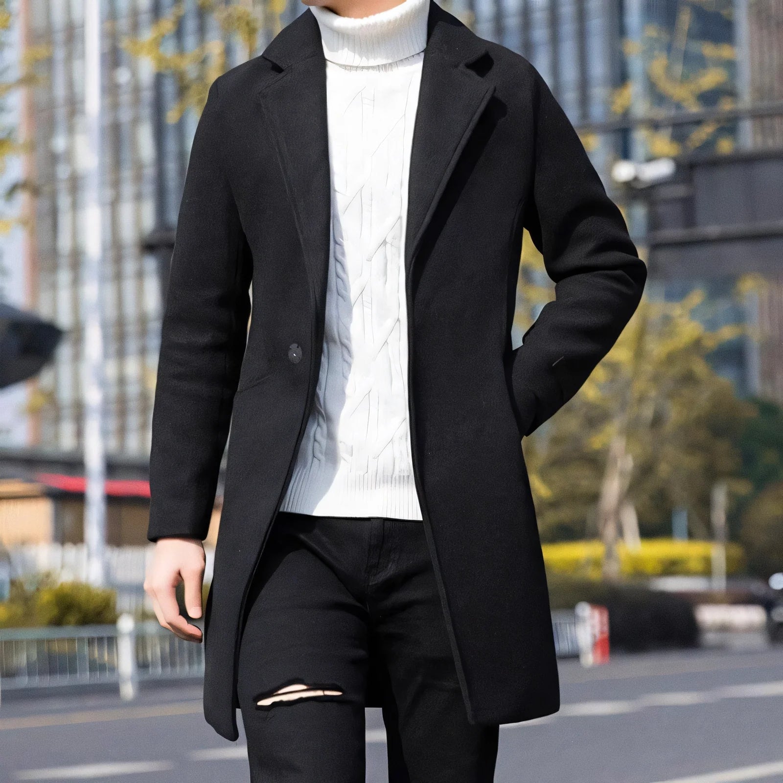 Sobretudo Masculino Médio com Lapela Notched Essentials