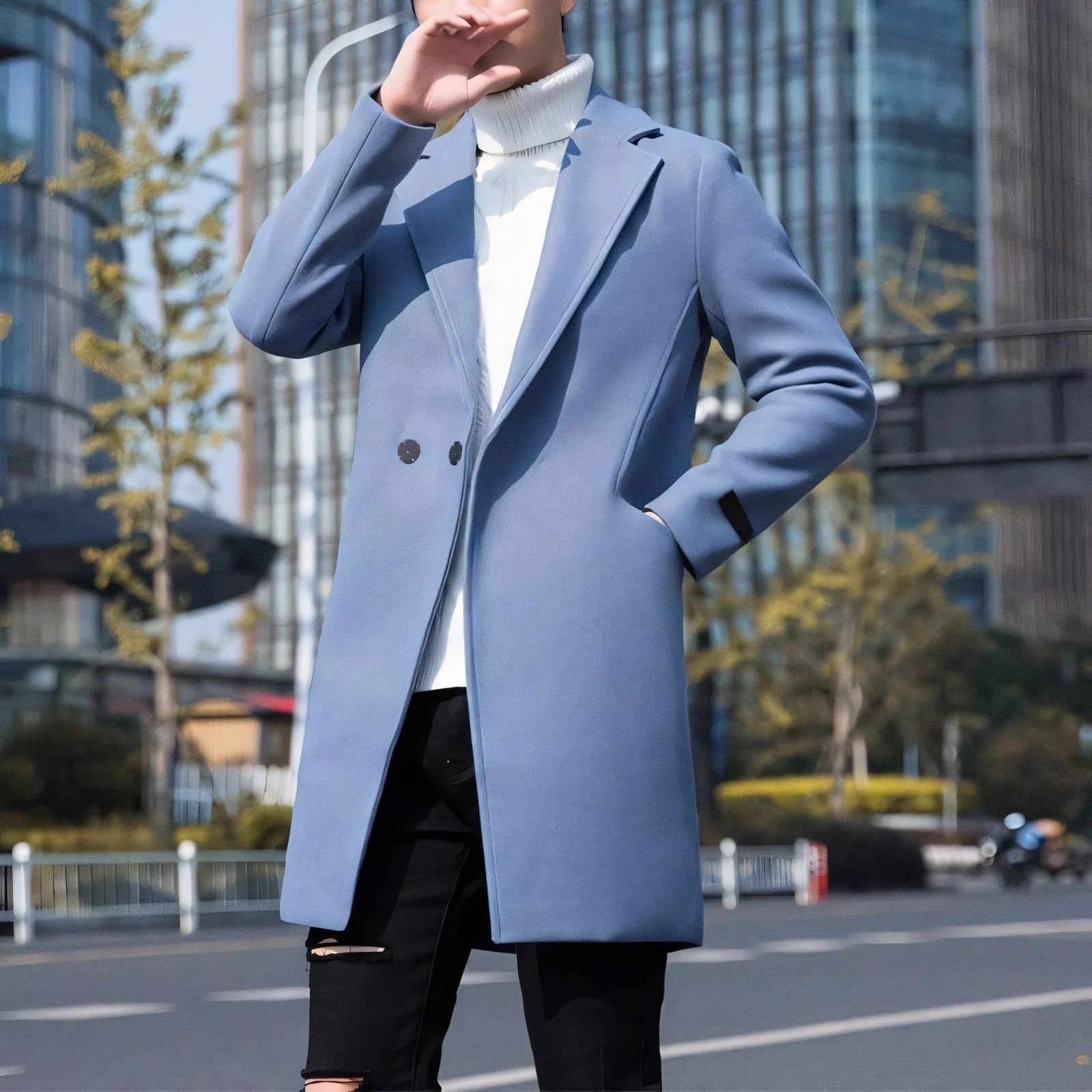 Sobretudo Masculino Médio com Lapela Notched Essentials